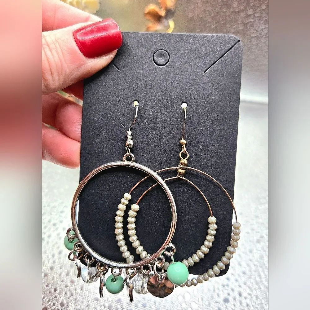 "5/$40" Mismatched Funky Unique Circle Hoop Dangle Bead Earrings Silver/Gold